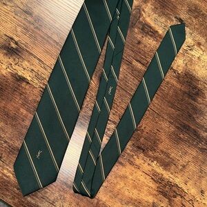 Yves Saint Laurent Dark Green and Gold Diagonal Striped Tie